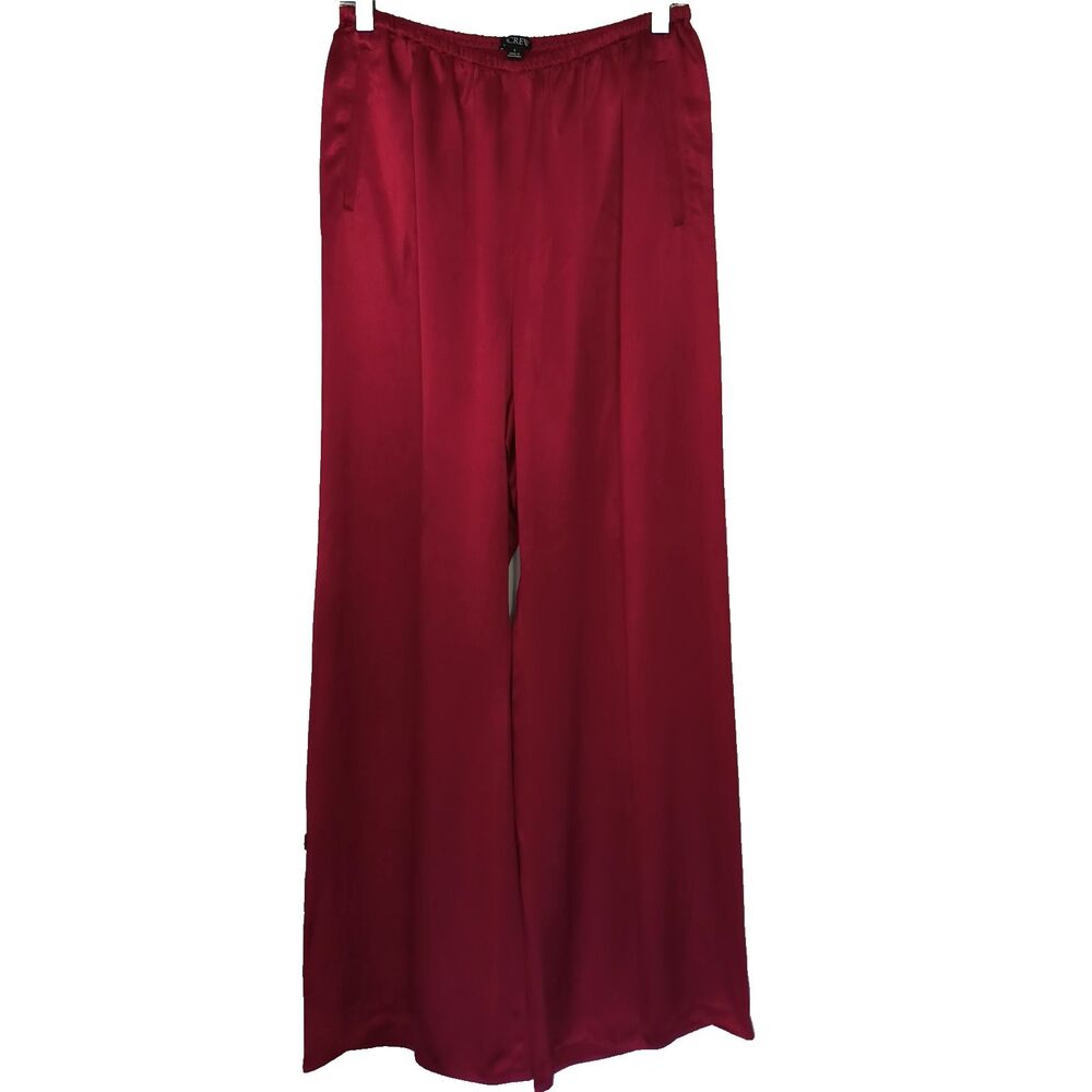 J. Crew Cosmo Satin Pants Women S Red Wide Leg Evening Holiday Party Gala Lounge - Picture 2 of 13